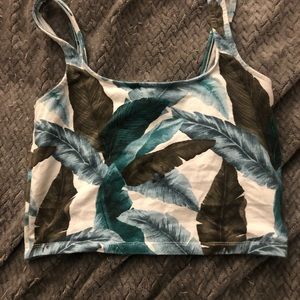 Forever 21 leaf print fitted cropped tank top
